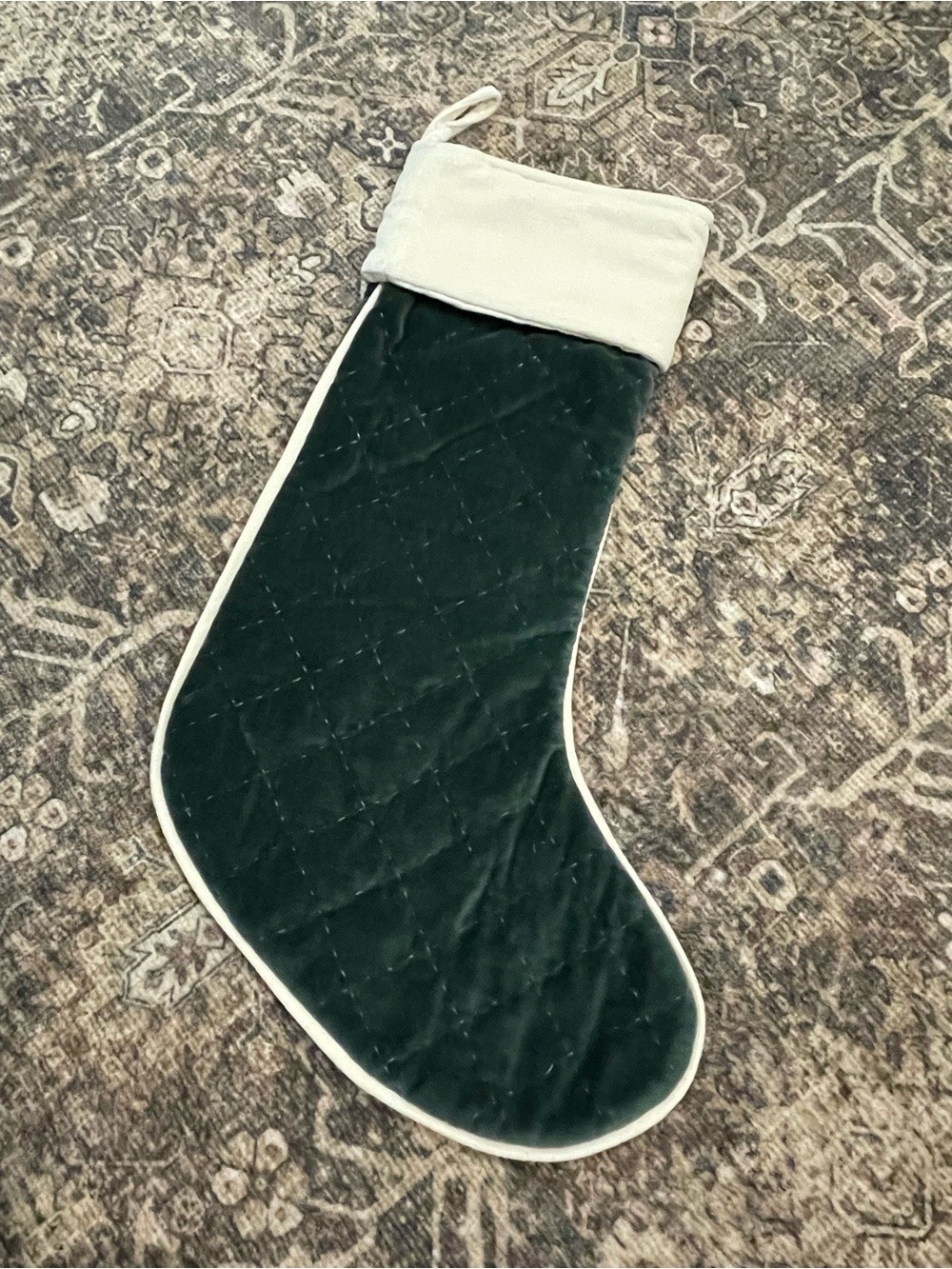 Crate&Barrel green velvet quilted Christmas stocking